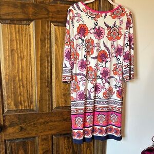 Chico's Vibrant Floral Midi Dress - Pink, Orange, and White